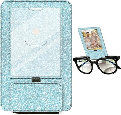 2-in-1 Car Visor Sunglasses & Photo Holder, Magnetic PU Leather Glasses Clip with Picture Display Slot, Universal Sun Visor Organizer for Eyeglasses, Personalized Cards & Memories, Holographic Glitter by Unknown