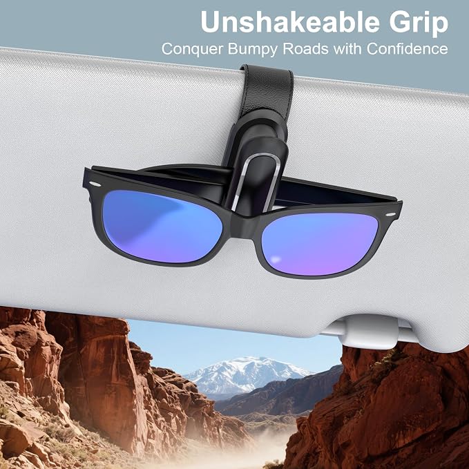 Veharvim Sunglass Holder for Car (2 Pack, One-Handed Operation, Gentle & Secure Hold, Silicone Padded, Universal Fits Sunglass and Car Visor) - Sunglasses Clip for Car Visor (Black & Silver, 1 Pack) - Image 6