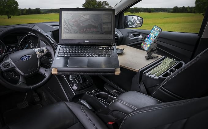 AutoExec Reach Desk Front Seat Car Desk and Portable Workstation with Phone Mount and Phone Vent Clip, Natural - Image 7