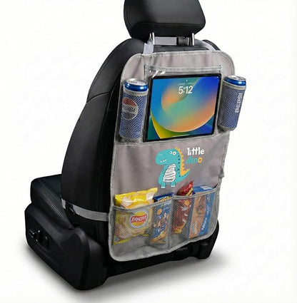 Backseat Car Organizer for Kids, Car Seat Organizer with 11” Touch Screen Tablet Holder, Rear Seat Storage Bag with Drink Pockets, Anti-Kick Seat Back Protector for Travel (Gray Dinosaur) - Image 6
