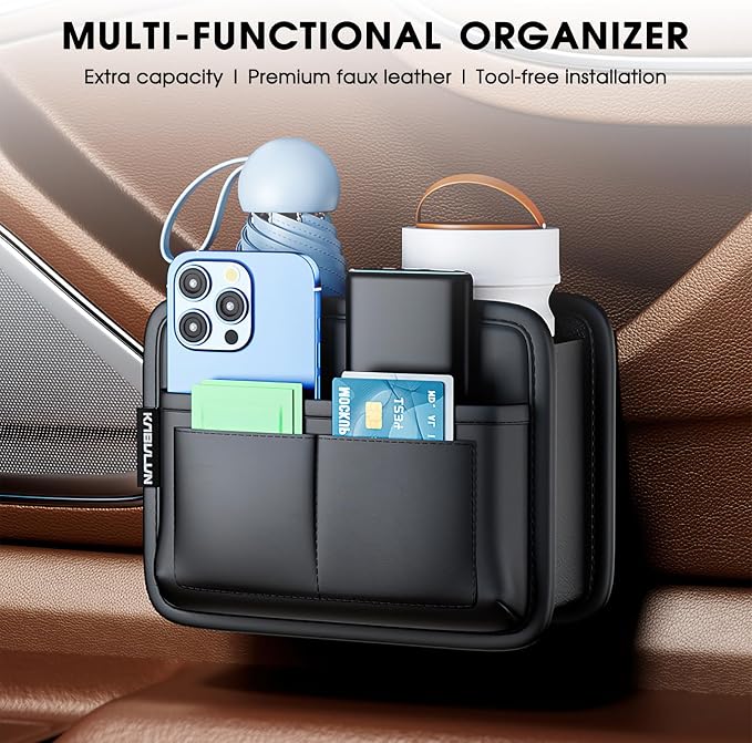 LEIWOOR Car Door Organizer & Cup Holder Storage Pouch for Sedan SUV Truck | Portable Foldable Multi-Pocket Pouch, Durable, Easy Install, Large Capacity Multifunctional Car Interior Storage Accessory - Image 3