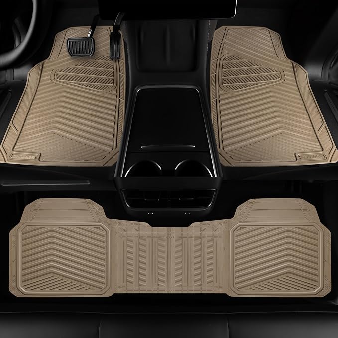 CAR PASS Rubber Car Mats, Waterproof Car Floor Mats All Weather Car Mat Full Set 3 Piece, Tan Automotive Floor Mat Trim to Fit for Cars Sedan SUVs Trucks, Anti-Slip Easy Clean, All Beige - Image 4