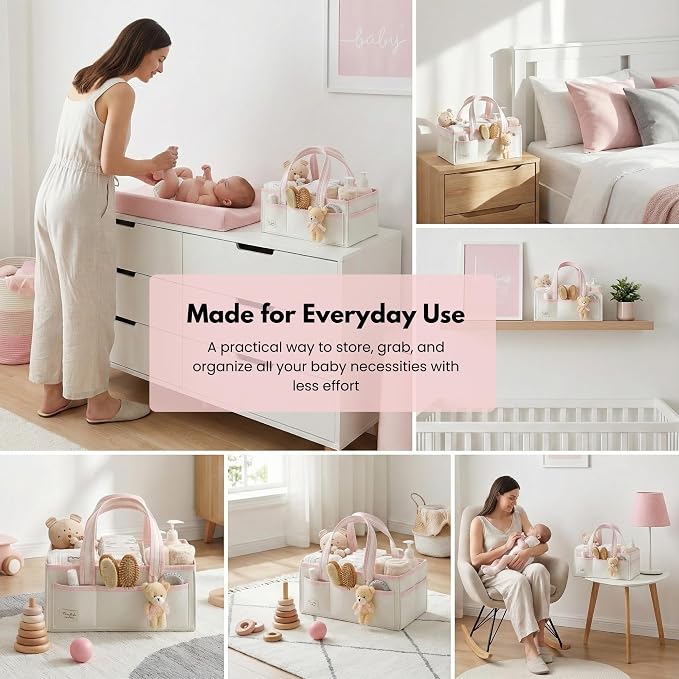PeraBella Baby Diaper Caddy Organizer, XL Baby Basket Shower Gift Caddy, Portable Felt Changing Table Basket, Nursery Storage Bin, Newborn Boy and Girl Essentials for Registry, Car Diaper Organizer - Image 4