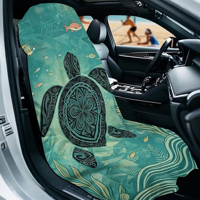 Sea Turtle Print Car Seat Cover Towels Front Seats Boho Style Front Seat Covers for Trucks, SUVs, Sedans Absorbent Microfiber Towels for Gym Workout, Running, Swimming, etc - Image 2
