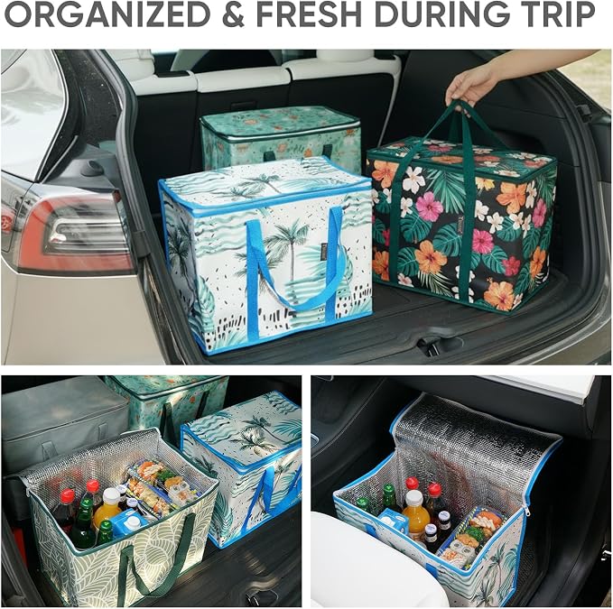 BALEINE 1Pk Insulated Reusable Grocery Bags, Collapsible Cooler Bag for Groceries, Heavy Duty Large Insulated Bag (16''x9''x13'', Island Breeze) - Image 5