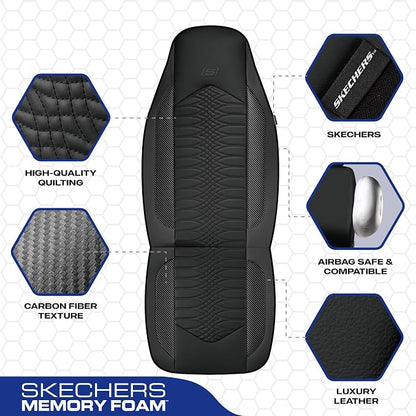Skechers Memory Foam Car Seat Covers, Leather High Back Seat Covers Quilting Design,Waterproof Sports Car Seat Covers Front Seats,Airbag Compatible Universal Fit for Most Cars, SUVs,Trucks,Black - Image 3