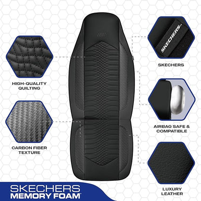 Skechers Memory Foam Car Seat Covers, Leather High Back Seat Covers Quilting Design,Waterproof Sports Car Seat Covers Full Sets,Airbag Compatible, Universal Fit for Most Cars, SUVs,Trucks,Black - Image 3