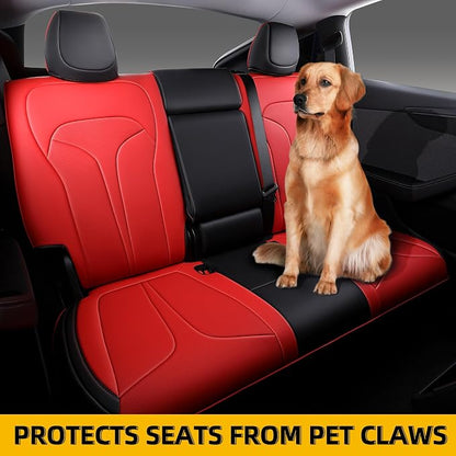 Custom Seat Covers for 2025 2026 Tesla Model Y Juniper 5-Seater - Red | Waterproof Breathable Nappa Leather, OEM Factory Style Full Set, Full Coverage Design with Armrest Covers, Airbag Compatible - Image 6