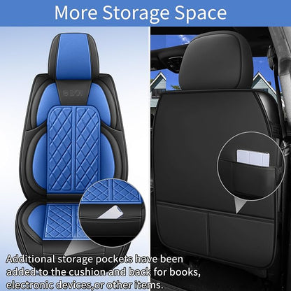 Car Seat Cover Custom Fit for Ford F150 2009-2026 Faux Leather Seat Cover Set Compatible with Regular Cab Super Cab Super Crew Pickup Truck Cushions (Black & Blue, Full Set) - Image 5