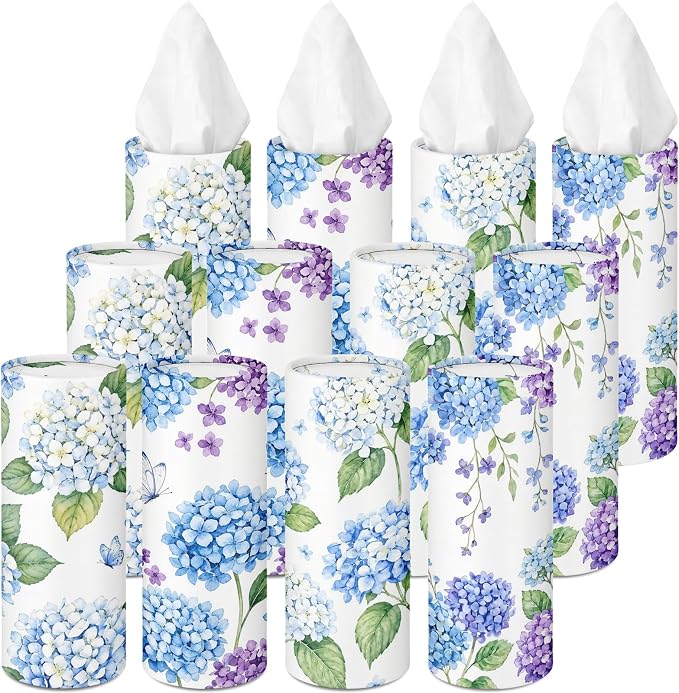 Arttown Car Tissue Holder for Cup Holder Facial Tissues 12 Pack Hydrangea | Flower Bulk 3-Ply,Refillable Marble Print Cylinder Tissue Boxes,Fit Car Home Office School (600 Sheets Total,50 Sheets Each) by Arttown