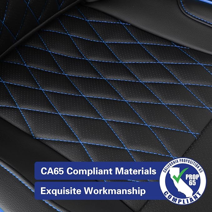 EKR Ram 1500 Seat Covers Custom Fit for (Crew Cab) RAM 1500 Laramie/Limited/Longhorn/Rebel 2019-2026 &Big Horn 2026,Waterproof Car Seat Cover for Trucks Full Set-Faux Leather(Black with Blue Piping) - Image 6
