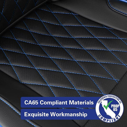 EKR Ram 1500 Seat Covers Custom Fit for (Crew Cab) RAM 1500 Laramie/Limited/Longhorn/Rebel 2019-2026 &Big Horn 2026,Waterproof Car Seat Cover for Trucks Full Set-Faux Leather(Black with Blue Piping) - Image 6