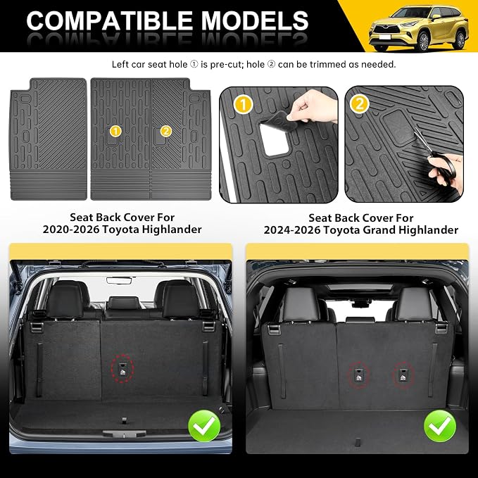 Backrest Mat for 2020-2026 Toyota Highlander/Grand Highlander 3rd Row Cargo Liner All Weather TPE Rear Seat Back Cover Protector for 2020+ Highlander/Grand Highlander 7 Seats Accessories - Image 7