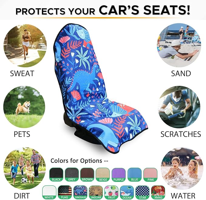 Waterproof Sweating Car Seat Cover for Post Gym Workout, Running, Swimming, Beach and Hiking, Universal Fit Non-Slip Bucket Seat Protector for Cars SUV Trucks, Machine Washable (Dinosaur) - Image 7