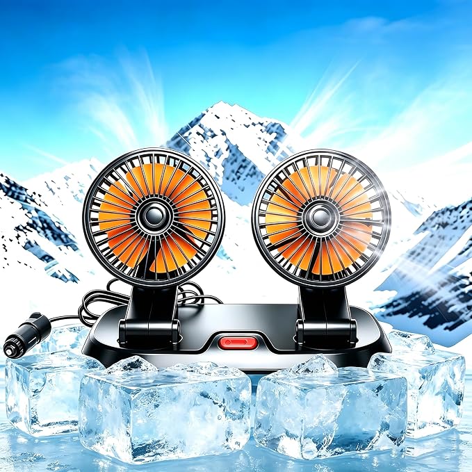 Dual Head 24V Car Fan for SUV Truck RV with No AC,Adjustable Car Cool Fan, Dual Head Design, 2-speed Adjustable, 360° Rotating Portable Car Fan,Powered by Cigarette Lighter - Image 9
