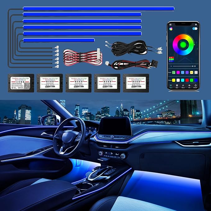 RGB Acrylic Ambient Lighting Car Lights, LED Strip Lights with APP Control, 593 LEDs Interior Car Lights, 6 in 1 Neon Car Ambient Neon Light Kits by WEBUPAR