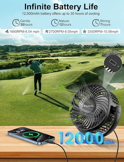 [Upgraded 2X Magnet] 1-Pack Magnetic Golf Cart Fan Rechargeable, 12000mAh Battery Operated Portable Fan with Light, Magnetic Base, Suitable for EZGO Club Car Yamaha, Golf Cart Accessories 2026 - Image 4