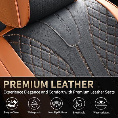 FLORICH Leather Seat Covers for Cars Front Car Seat Cover Premium Automotive Seat Covers Waterproof Car Seat Cushion Protector Universal Fit for Most Cars SUV Trucks, Brown&Black - Image 7