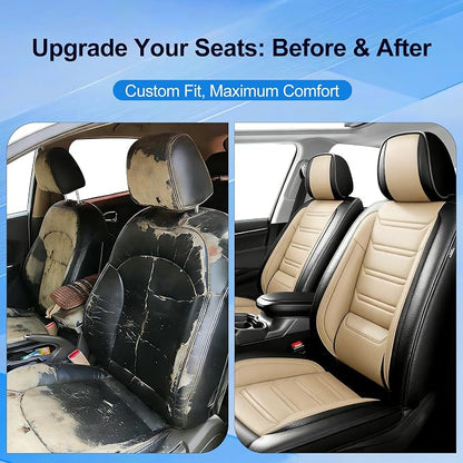 Fit Patriot Seat Covers Custom Fit for Jeep Patriot 2007-2017, Front Pair | Premium Leather Full Coverage Protector, Waterproof, Breathable, Scratch Resistant, Easy Wipe, Airbag Compatible, Black+Beige - Image 3