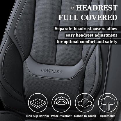 Coverado Car Seat Covers, Seat Covers for Cars, Waterproof Leather Auto Seat Protectors, Leather Car Seat Cushion, Car Interiors Accessories Universal Fit for Most Cars - Image 3