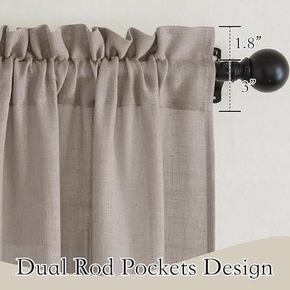 RYB HOME Privacy Sheer Curtains - Dual Rod Pocket Semi Sheer Drapes for Living Room, Linen Semi-Translucent Curtains for Bedroom, Birch Brown, 52 Wide x 63 inches Long, 1 Pair - Image 3
