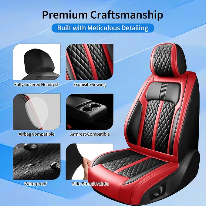 Fit Elantra Seat Covers Custom Fit for Hyundai Elantra 2017-2026, Red | Front Pair, Premium Leather Full Coverage Protectors, Waterproof, Breathable, Scratch Resistant, Easy Wipe, Airbag Compatible - Image 7