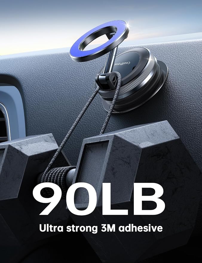 Coolpow【Newest Vacuum Magnetic Phone Holder for Car Phone Holder Mount【Movable Vacuum Suction】 Magsafe Car Mount Cell Phone Holders for Your Car Accessories for Women Men for iPhone 17 16-Blue | 【26 x N58 Magnets】360° Rotation, Magnetic Car Phone Holde... - Image 5