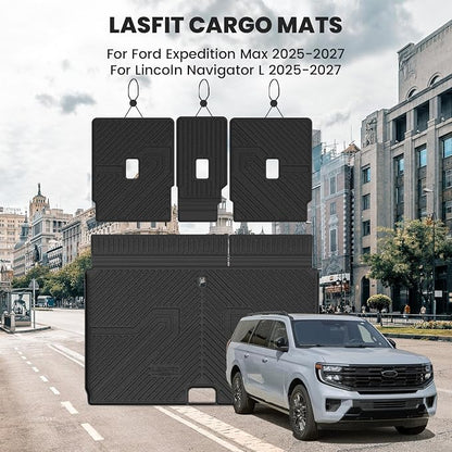 LASFIT Floor Mat with Ford Expedition Max 7&8 Seats 2025 2026 2027 | Backrest Mat fit Lincoln Navigator,Costom Fit All Weather Protection TPE Easy Clean Cargo Liners,4pcs,Black - Image 2