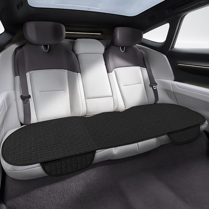 Linen Car Back Seat Cover, Car Seat Bottom Covers Protectors, Anti-Slip Automotive Long Rear Seat Protectors with Storage Pocket, Seats Back Protector for Most Vehicles (Rear Seat/Black) by Unknown