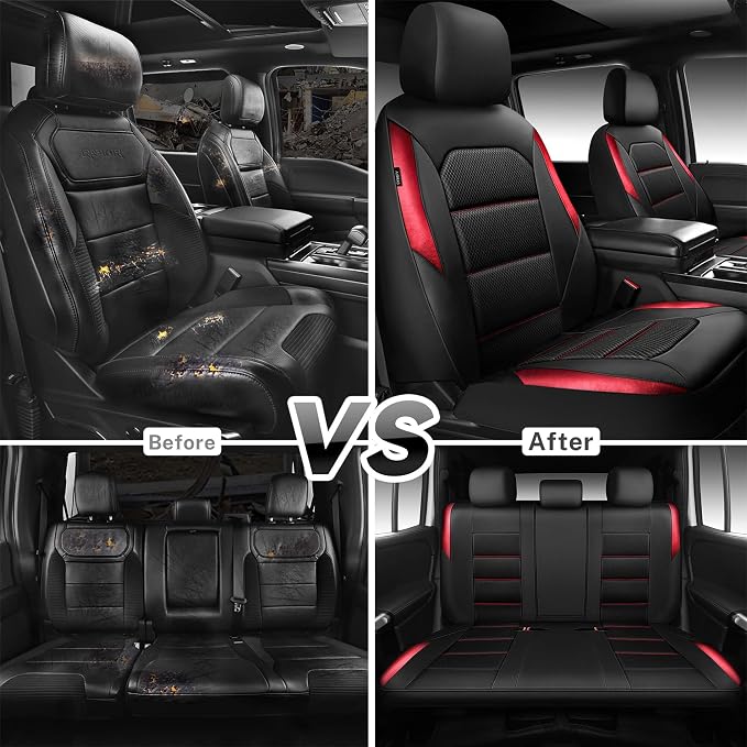 CAR PASS Memory 3D Foam Car Seat Covers Full Set, Breathable Mesh Thick Seat Covers for Car, Red Metal Film Leather Seat Covers, Universal Automotive Comfort for SUVs Trucks, Black Red - Image 6