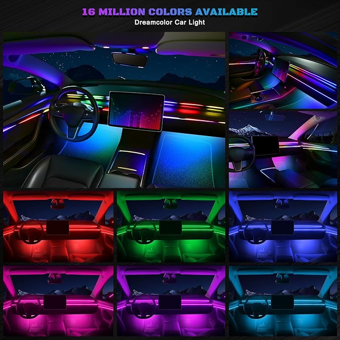 Dreamcolor Acrylic Interior Car LED Strip Light with Wireless APP, Dual Zone RGB 10 in 1 with 175 inches 593 Neon Car Ambient Lighting Kits, Music Sync LEDs Fiber Optic Strip Neon Lights for Car - Image 2