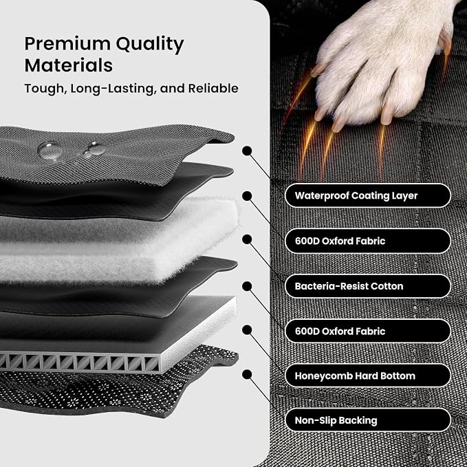 REEVAA Dog Car Seat Cover for Back Seat, Hard Bottom, L, Black | 450 lbs Extender, 45% More Space for 2-4 Large Dogs, Waterproof, Zippered Mesh Window, Fits for SUV Medium Truck - Image 4