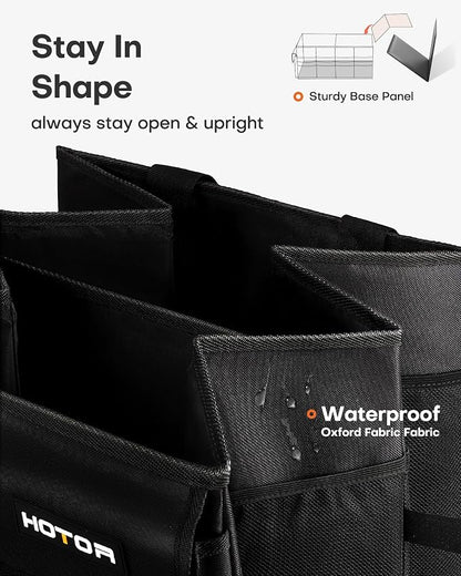 HOTOR Trunk Organizer - Foldable Car Organizer for SUVs & Sedans Storage | Sturdy Car Organization for Men & Women, Car Accessories, Tools, Sundries, Black, 2 Compartments, 23.6" x 14.2" x 10.6" - Image 4