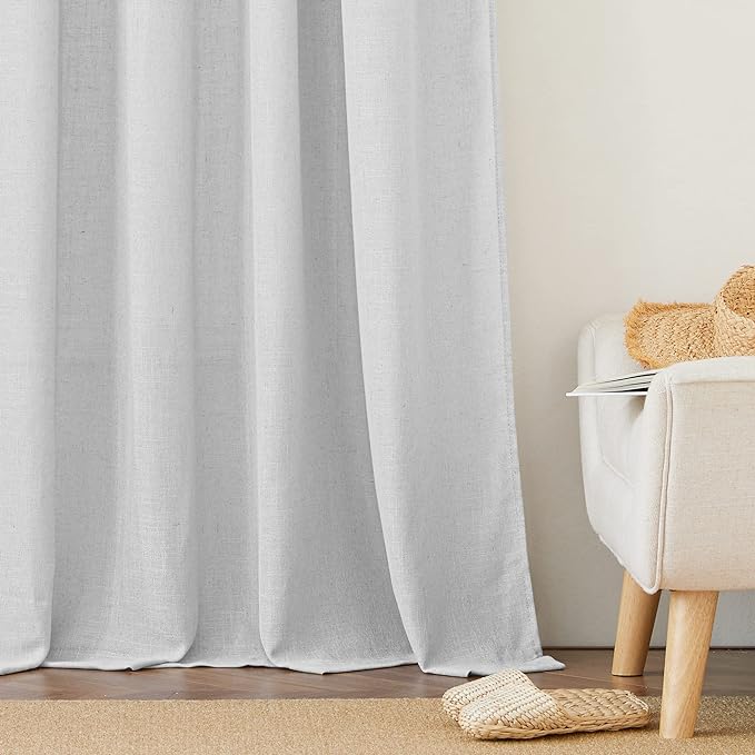 RYB HOME Semi Sheer Curtains 84 inches Long for Living Room | Linen Texture Wave, Privacy Added Sheer Window Curtains, Dove Grey, W52 x L84, 2 Panels - Image 6