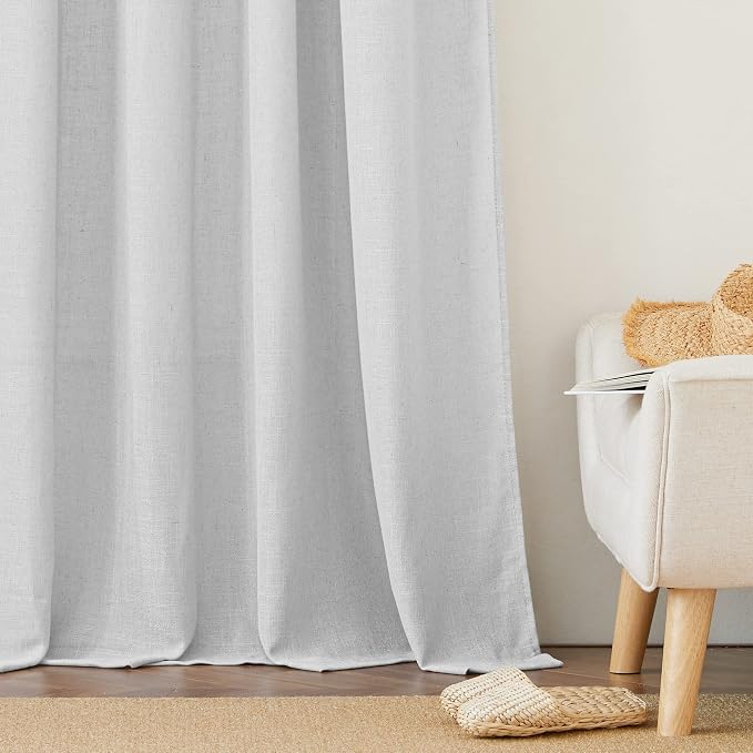 RYB HOME Linen Textured Semi Sheer Curtains 63 inches Long for Living Room | Half Privacy, Light Filtering, Faux Linen Blend, Office Nursery Dorm Bathroom, Dove Grey, W52 x L63, 1 Pair - Image 6