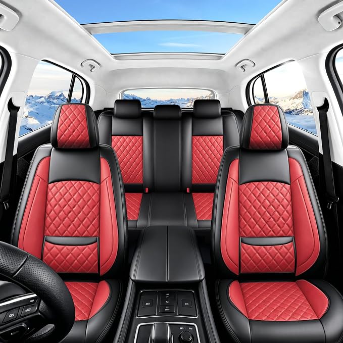 Fit Canyon Car Seat Covers for GMC Canyon 2015-2025 2026 - Luxury Leather, Anti-Slip, All-Weather, Waterproof & Breathable, Airbag Compatible, 2 Front Seats Only (Red) - Image 2