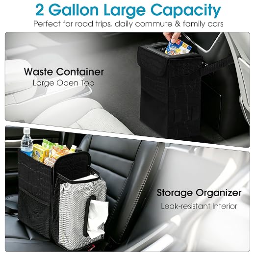 Ryhpez Hanging Car Trash Can with Tissue Holder Detachable, Leakproof | Car Garbage Can with Removable Car Napkin Holder, Car Trash Bin with Lid for Headrest, Console, Truck, SUV, Crocodile Pattern - Image 7