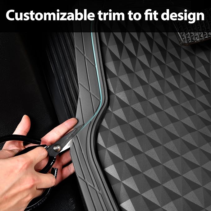 CAR PASS Heavy Duty Rubber Gray Car Floor Mats & Cargo Liners, Deep Dish All-Weather Trunk Mats Durable Anti-Slip 3D Rhombus Waterproof Trim to Fit Liner Universal Fit Auto,Sedan,SUV,Truck, Gray - Image 6