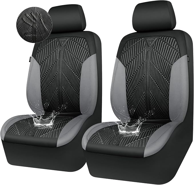 CAR PASS Waterproof Black Gray Car Seat Covers Front Seat Covers Neoprene Wetsuit,All-Weather Non-Slip Durable,Universal Fit for SUV Sedans Trucks Van Automotive,Airbag Compatible,3D Emboss Black Gray by CARPASS