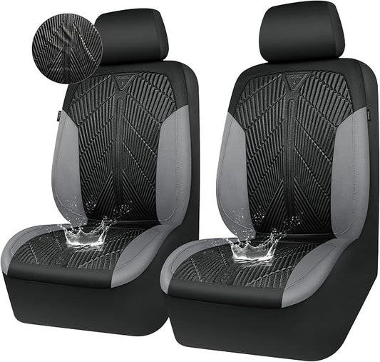 CAR PASS Waterproof Black Gray Car Seat Covers Front Seat Covers Neoprene Wetsuit,All-Weather Non-Slip Durable,Universal Fit for SUV Sedans Trucks Van Automotive,Airbag Compatible,3D Emboss Black Gray by CARPASS