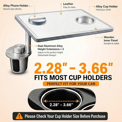 Car Desk for Laptop 360° Rotating Tesla Tray with Cup Holder Phone Stand | Adjustable Height Car Table Tray Car Accessories Compatible with Model 3/Y/S Ford Vehicles, Fits Round Cup Holder 2.28"-3.66" - Image 4