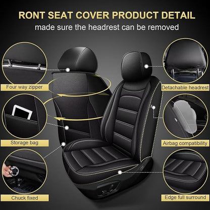 IKABEVEM Car Seat Covers for Toyota Prius 2003-2015, 2-Pack Front | Luxury Fuax Leather, Waterproof, Airbag Compatible, Easy to Install, Scratch‑Resistant Seat Protection, Black - Image 2