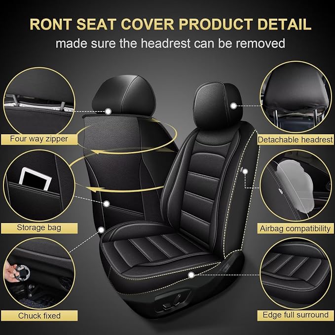 IKABEVEM Car Seat Covers for ES 2007-2025 2026, 2-Pack Front | Luxury Fuax Leather, Waterproof, Airbag Compatible, Easy to Install, Scratch‑Resistant Seat Protection, Black - Image 2