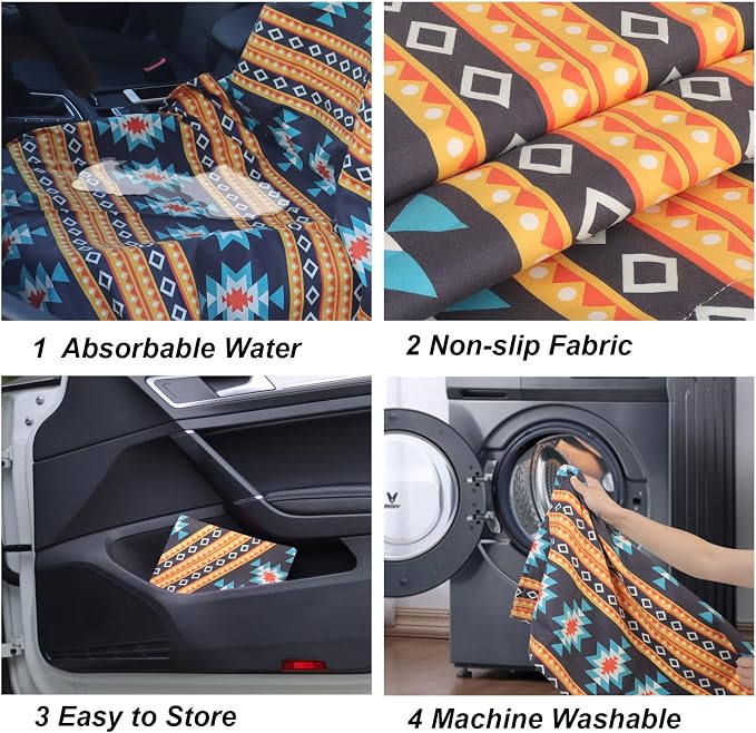 Car Seat Towel Covers Front Seats for Yoga,Gym,Workout,Sports,Running,Beach and Travel,Baja Boho Washable Sweat Towels Seat Cover Blanket for Cars Golf Trucks (Aztec Ornament Print, 1Pcs) - Image 5