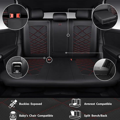 CAR PASS Luxury Nappa Leather Seat Covers Full Set, Water Resistant Faux Leather Seat Cover with Lumbar Support, Breathable Automotive Seat Covers Universal Fit for Sedan SUV Van Truck, Black Red - Image 4