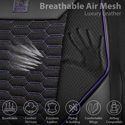 CAR PASS 3D Foam Mesh Leather Car Seat Covers Front Seats,Breathable Mesh Front Seat Covers for Women,Universal Fit for Cars SUV Truck Sedan Van Automotive,Armrest Airbag Compatible,Black and Purple - Image 4