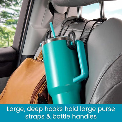High Road Headrest Hooks for Car - Leather Car Hooks for Purses and Bags | Metal Car Hooks for Headrest with Faux Leather Trim Hold Thick Straps and Multiple Bags - Won't Fall Off Posts - Image 3