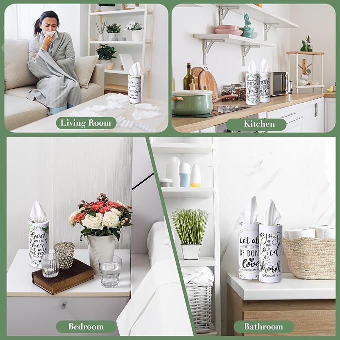 Outus 12 Pcs Greenery Christian Car Tissues Cylinder Holder with 3 Ply Facial Tissue Bulk Eucalyptus Leaves Religious Tissue Holder Travel Tissues Boxes Container for Home Wedding Party Supplies - Image 6