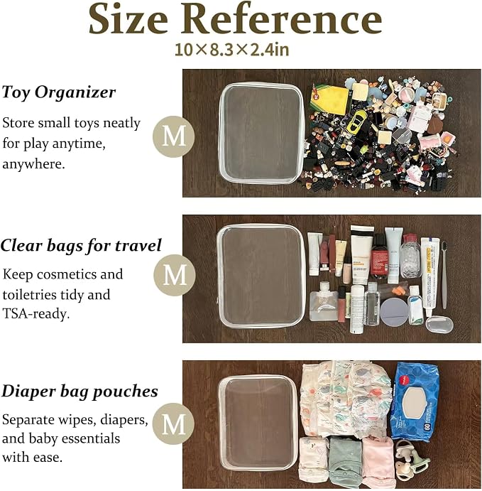 4 pcs Clear Zipper Pouches, Hard Shell Zipper Case, Makeup Organizer | Travel Toiletry bag, Diaper Bag, Travel Organizer, Clear Cosmetic Bag,Toy Storage Bins (M+3S Pink) - Image 5