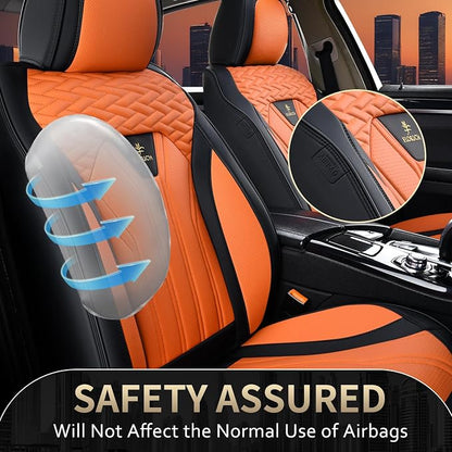 Seat Covers for Cars, Waterproof Automotive Seat Covers, Leather Car Seat Covers 2 Pack, Universal Front Seat Cushion Protector for Most Cars Trucks SUV-Black&Orange - Image 6